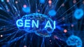 Gen AI generative AI text and background with neural network