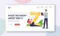 Gen Z Generation Landing Page Template. Millennials Characters Virtual Communication. Man and Woman with Smartphones