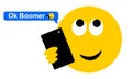 Rolling eyes face emoji texting OK Boomer, generation z verses baby boomer social media expression and meme