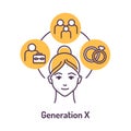 Genaration X color line icon on yellow background. Lifestyle: family welfare, marriage, office work