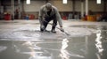 Genarative AI Worker, coating floor with self-leveling epoxy