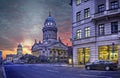 Gendarmenmarkt square panorama at dusk, Berlin, Germany Royalty Free Stock Photo