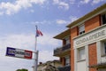 Gendarmerie french military police sign logo and france flag in building office recruitment and information center