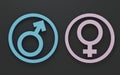 Gender. Abstract Male and Female 3d symbol sign, Man and Woman blue Royalty Free Stock Photo