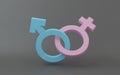 Gender. Abstract Male and Female 3d symbol sign, Man and Woman blue Royalty Free Stock Photo