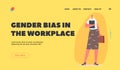 Gender Bias at Workplace Landing Page Template. Businesswoman in Office Clothes with Clipboard. Female Character
