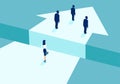 Vector of a businesswoman lagging behind businessmen and divided by gap Royalty Free Stock Photo