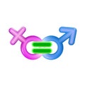 Gender equality concept icon plastic realistic illustration. Pink and Blue male and female sex symbol equal. Sign toy 3d. Happy Royalty Free Stock Photo