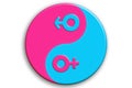 Gender equality concept illustration flat banner. Pink and blue male and female icons into a ying yang.