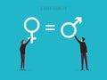 Gender equality concept, male and female drawing gender symbols vector illustration Royalty Free Stock Photo