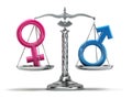 Gender equality concept. Male and female signs on the scales iso Royalty Free Stock Photo