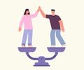 Gender equality concept. Woman and man give five, happy business people. No gap, male and female friendship or Royalty Free Stock Photo