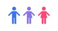Gender equality and diversity concept. Vector flat illustration set. Blue man, pink woman and purple transgender human silhouette