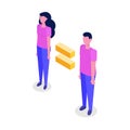 Gender equality, Equal pay and opportunity isometric concept with man and woman.