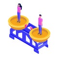 Gender equality, Equal pay and opportunity isometric concept with man and woman on scale.