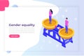 Gender equality, Equal pay and opportunity isometric concept with man and woman on scale.