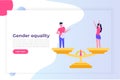 Gender equality, Equal pay and opportunity isometric concept with man and woman on scale.