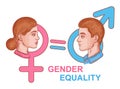 Gender equality, female and male human equal right, respect both woman and man sex. No social sexuality discrimination. Vector