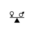 Gender equality icon. Balance symbol with gender signs shows equal weight. Isolated vector illustration. Royalty Free Stock Photo