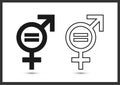 Gender equality icon. Equity parity men and women logo. Collection of black, outline icons isolated on white background. Rights.