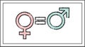 Gender equality icon. Female pink and male green symbols, with an equal sign between isolated on white background.Rights gender. Royalty Free Stock Photo