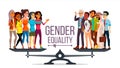 Gender Equality Vector. Man, Woman, Male, Female On Scales. Equal Opportunity. Isolated Flat Cartoon Illustration