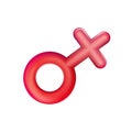 Gender female sign red icon, plastic realistic illustration. Simple Woman sex symbol isolated. Toy 3d. Vector sexual affiliation.