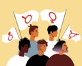 Gender fluidity, transgender, genderqueer symbol, people with flag, Flat stock illustration with gender identification flag