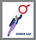 Gender gap metaphor with businessman moving towards success flat vector isolated. Royalty Free Stock Photo