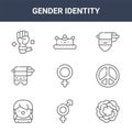 9 gender identity icons pack. trendy gender identity icons on white background. thin outline line icons such as carnation, peace,