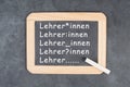 Gender language addressing female, male and diverse identity of teacher, called Lehrer in german, gender star, equity, integration