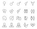 Gender line icon set, female male lgbt symbol equality. Human sex symbol transgender identity logo icon. Royalty Free Stock Photo