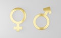 Gender. Male and Female 3d symbol sign, Man and Woman golden icon on white background for graphic and web de Royalty Free Stock Photo