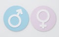 Gender. Male and Female 3d symbol sign, Man and Woman white icon on blue Royalty Free Stock Photo