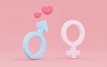Gender. Male and Female & Heart 3d symbol sign, Man and Woman blue & pin Royalty Free Stock Photo