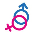 Gender or male and female icon flat sign symbols pink and blue vector glyph icon. Isolated on white background. Editable stroke. Royalty Free Stock Photo