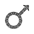 Gender male ornate symbol. Hand drawn male sign with floral ornaent