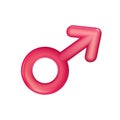 Gender male sign red icon, plastic realistic illustration. Men sex symbol . Toy, sign 3d. Vector sexual affiliation. Happy