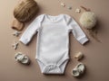 Gender Neutral Blank White Baby Bodysuit Flat lay Mockup Royalty Free Stock Photo