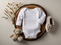 Gender Neutral Blank White Baby Bodysuit Flat lay Mockup Royalty Free Stock Photo