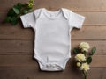 Gender Neutral Blank White Baby Bodysuit Flat lay Mockup Royalty Free Stock Photo