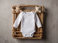 Gender Neutral Blank White Baby Bodysuit Flat lay Mockup Royalty Free Stock Photo