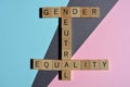 Gender, Neutral, Equality, words on pink, grey and blue Royalty Free Stock Photo