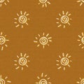 Gender neutral sunshine seamless raster background. Simple whimsical 2 tone pattern. Kids sun nursery wallpaper or