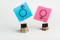 Illustration of gender pay gap with colorful stickers