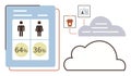 Data Visualization with Gender Statistics, Cloud Storage, and Digital Connectivity Elements Royalty Free Stock Photo