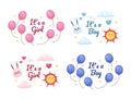 Gender reveal baby shower ecards greeting cards design set Royalty Free Stock Photo