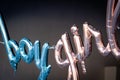 Gender reveal metallic balloon ideas for boy and girl sign Royalty Free Stock Photo