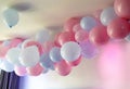 gender reveal party blue and pink balloons in living room on white wall definition of a boy or girl, gathering party party Royalty Free Stock Photo