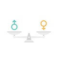 Gender and sexual equality concept. Scales with male and female sex symbols. Royalty Free Stock Photo
